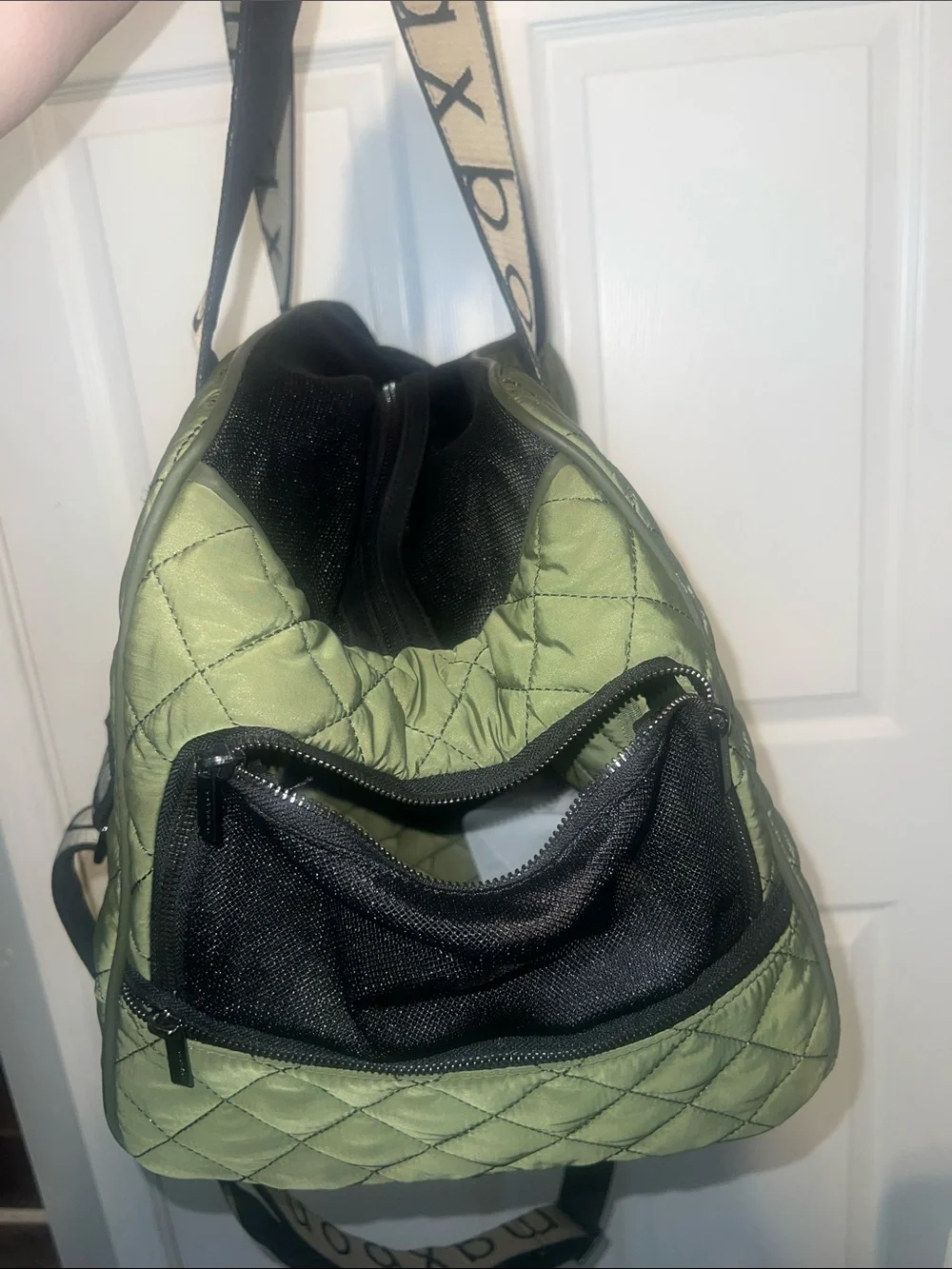 Maxbone Quilted Olive Green pet carrier with Branded Strap